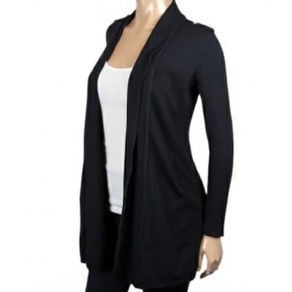 White House Black Market WHBM Long Rib Knit Open Cardigan Pockets Long Sleeve XS